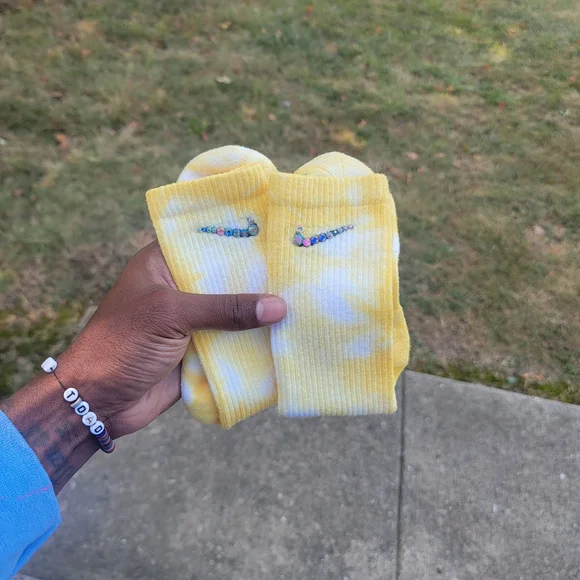 Yellow Tie-Dye Socks with Rhinestone Logo - Picture 3 of 3